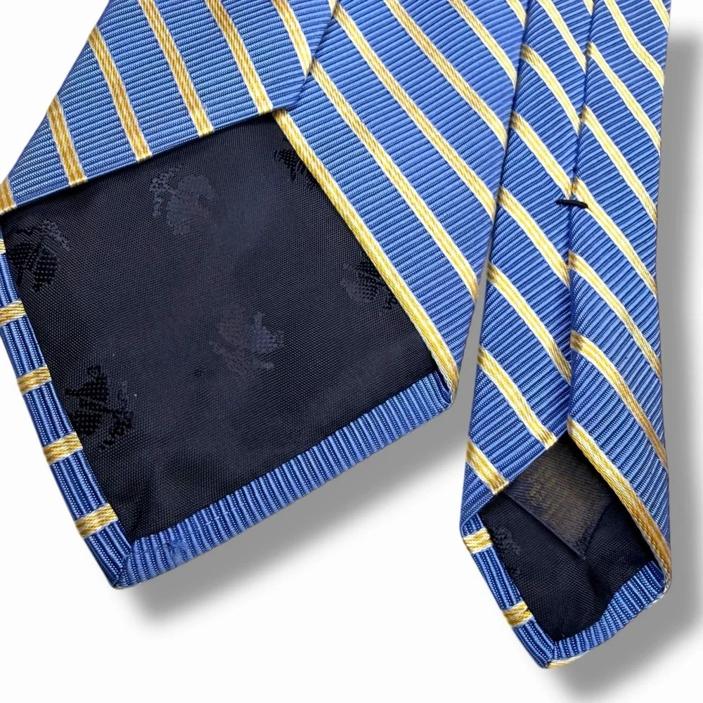 Brooks Brothers Makers Preppy Gold Blue Stripes Vintage USA 58x3.5 Mens NeckTie